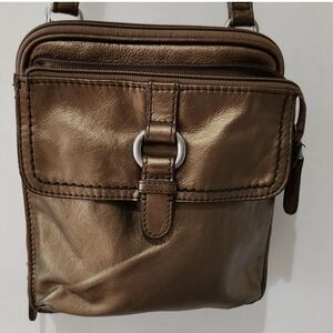 VGUC Fossil Gold-Tone Crossbody Leather Bag Beautiful